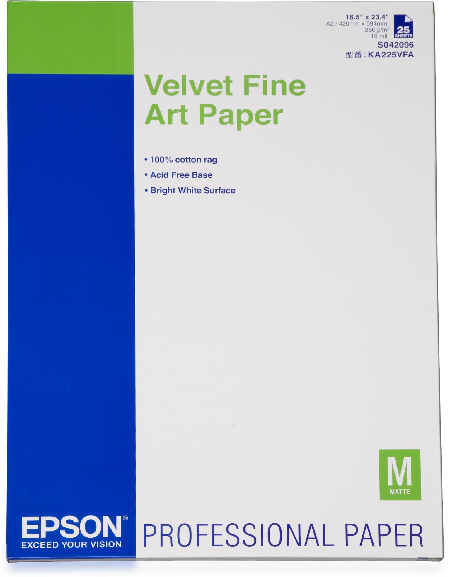 Epson Velvet Fine Art Paper, DIN A2, 260g/m2, 25 Sheets