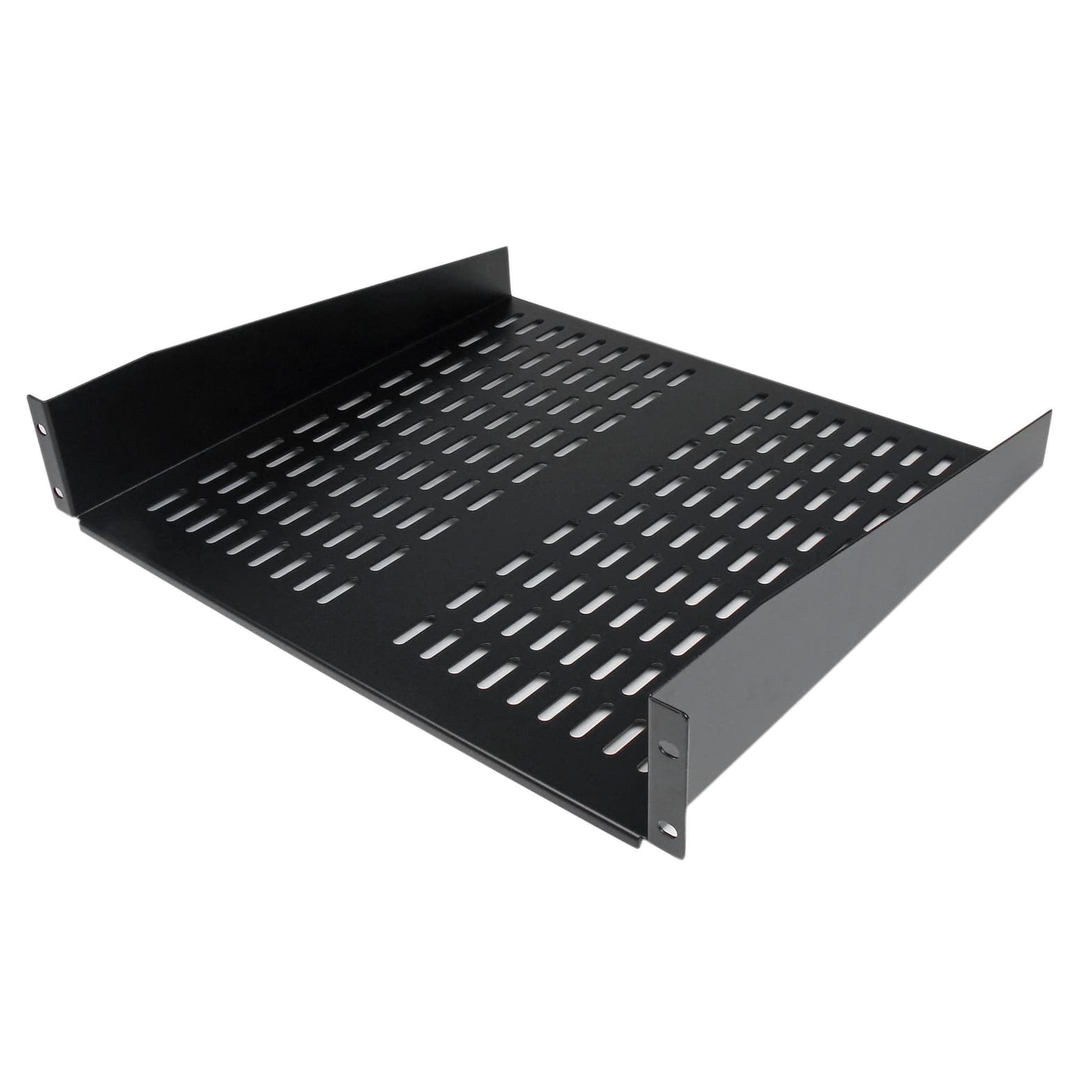 StarTech.com 2U Server Rack Shelf - Universal Vented Rack Mount Cantilever Tray for 19" Network Equipment Rack & Cabinet - Heavy Duty Steel - Weight Capacity 50lb/23kg - 16" Deep Shelf, Black - TAA